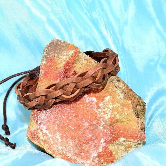 Celtic Braid Womens Weathered Slide Tie Leather Bracelet Rustic Brown Gift Ready - Picture 3 of 8